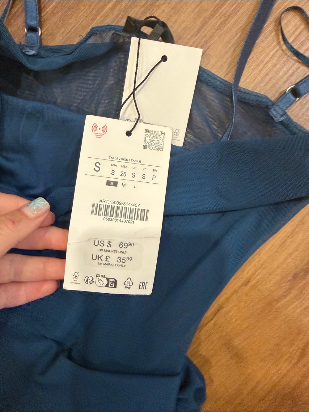 Zara Navy Sheer-Panel Midi Dress with Spaghetti Straps - Picture 7 of 7